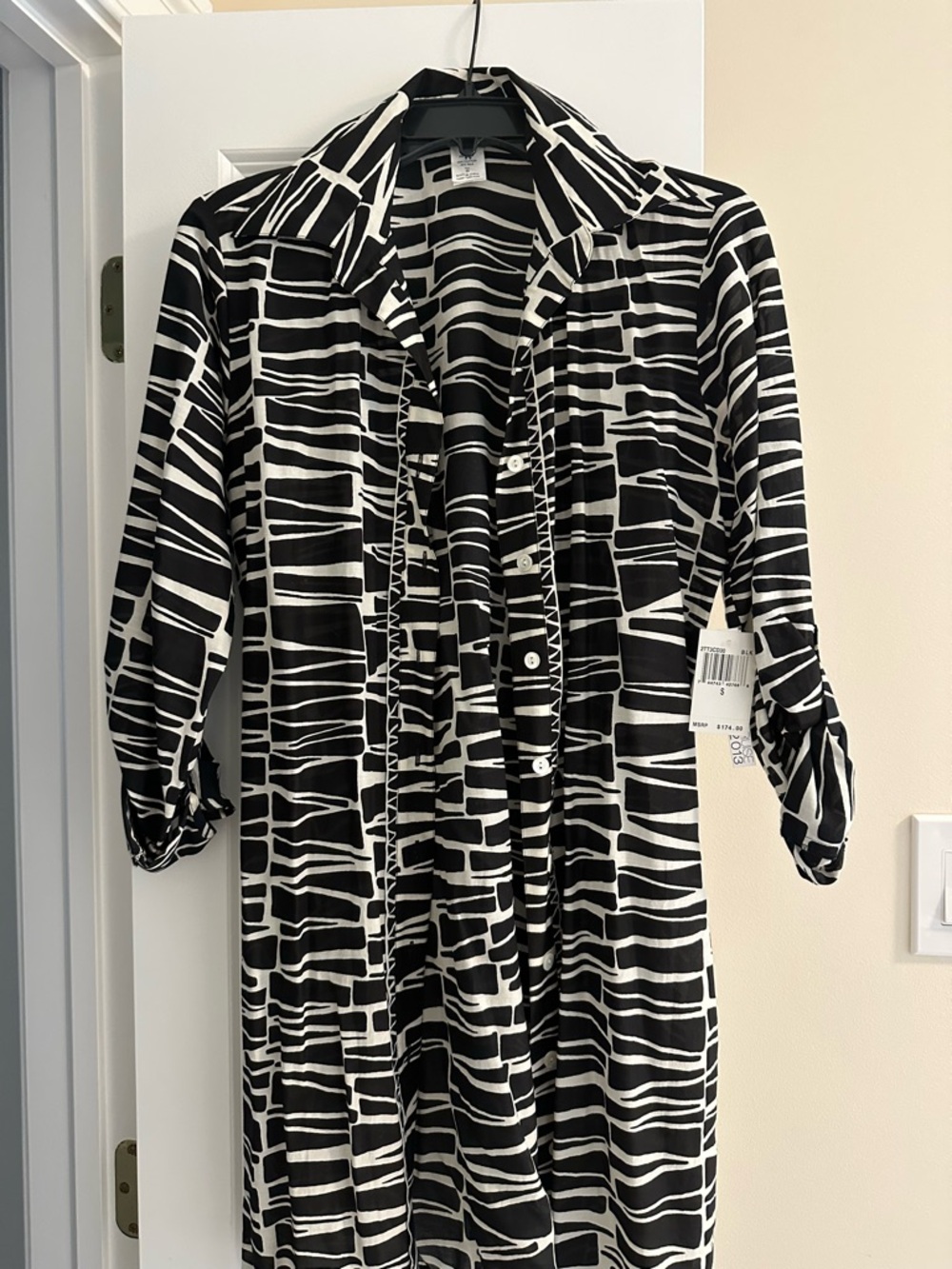 Trina Turk Black and White Geo-Print Midi Dress